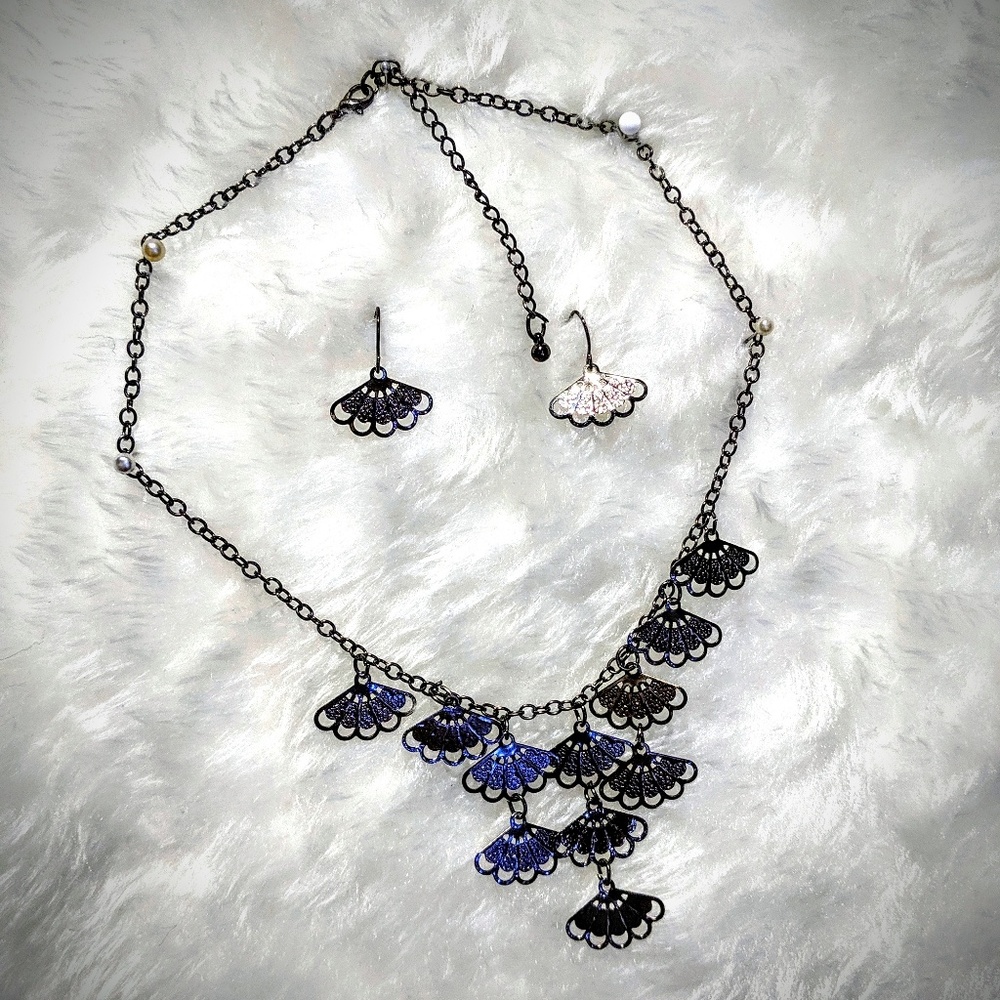 Black Bronze Necklace and Earrings Set